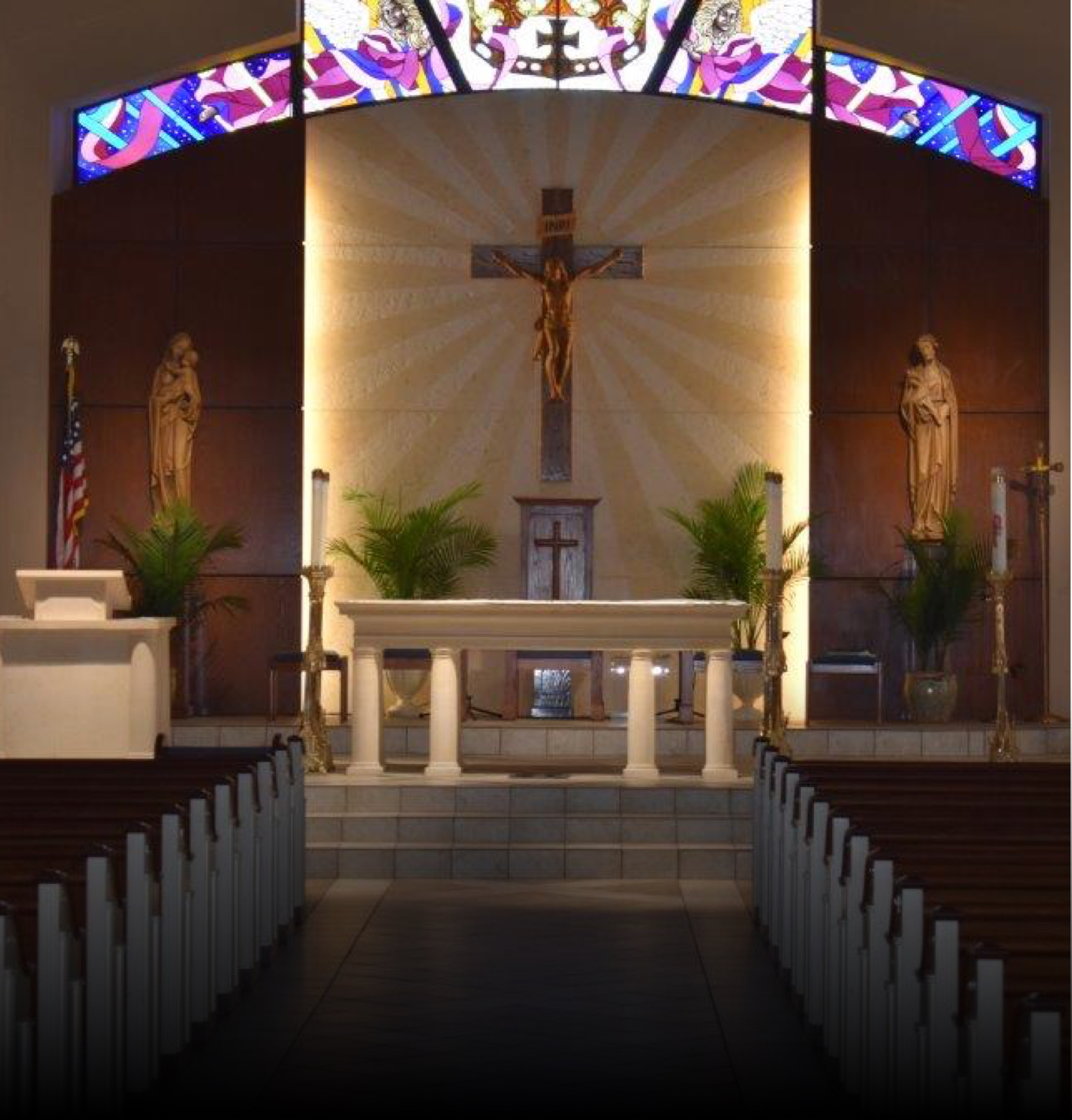 Interior view of new church build altar at St. Stephen's Catholic Church, Midlands, TX